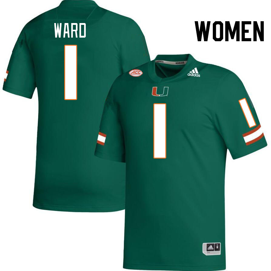 Women #1 Cam Ward Miami Hurricanes College Football Jerseys Stitched-Green